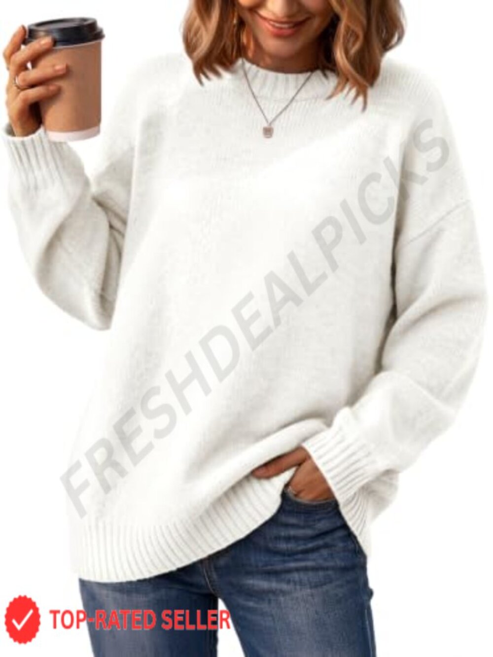 Oversized Crewneck Sweater Cozy Soft Knit Tunic Pullover Fall Winter Casual